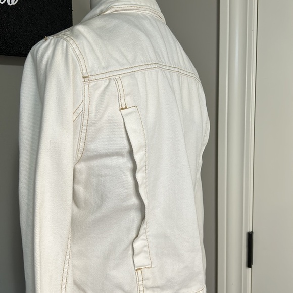 Free People Kiel Wash Off White Denim Jacket Pockets Front Zip Sz S - Picture 10 of 12